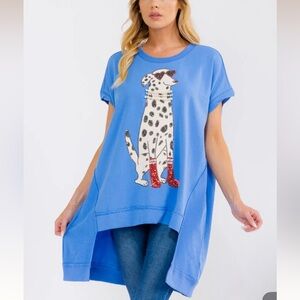 SOLD‼️Blue Graphic Tunic Top with Sequin Dog